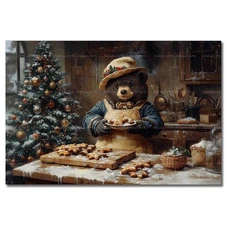 CHRISTMAS BEAR ART PRINT, Fantasy Animal Poster, Holiday Kitchen Cookie Decor