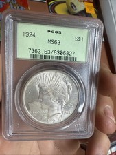 1924-P Peace Dollar PCGS MS63 OGH OG Holder Green 06/08/2027 27 Coin OGH MS63 27