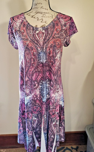 World Unity Women Dress M Short Sleeves Paisley Boho Midi NWT