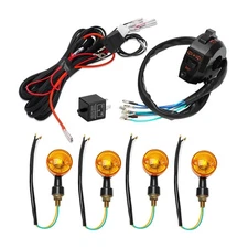 Alpha Rider Motorcycle Turn Signals Light with Wiring Loom Harness Kit Black 