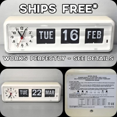 Twemco BQ-38 White Perpetual Calendar Flip Clock Wall Desk Wide