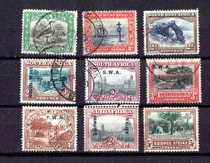 South West Africa 1913-31 Set of 9 Used Stamps