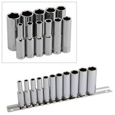 1/4" Socket Set Deep + Storage Rail 4mm-13mm Metric Chrome Vanadium Steel 11pc