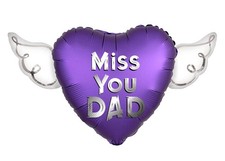 Miss You Dad Heavenly Balloons heart shaped with angel wings Purple 