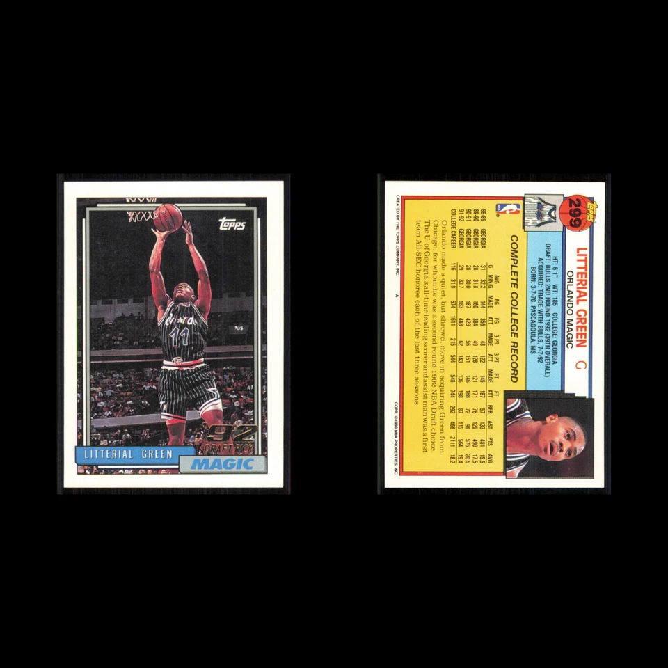 Litterial Green Rookie #299 1992 Topps Orlando Magic Basketball Card NBA NM - Image 3 of 3