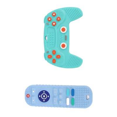 (Blau Cyan) 2er-Pack Silikon Baby Beißspielzeug TV-Fernbedienung Form Pädago DN