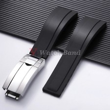 Aftermarket 20mm Black Silicone Rubber Watch Strap Band For Rolex OYSTERFLEX