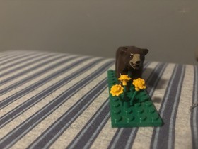 Genuine LEGO&reg; Dark Brown Bear Animal Minifigure from 4438 4440 Comes With Flower