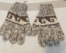 Wool Gloves Adult One Size Medium Gray Brown Geometric Knit Blend Peru