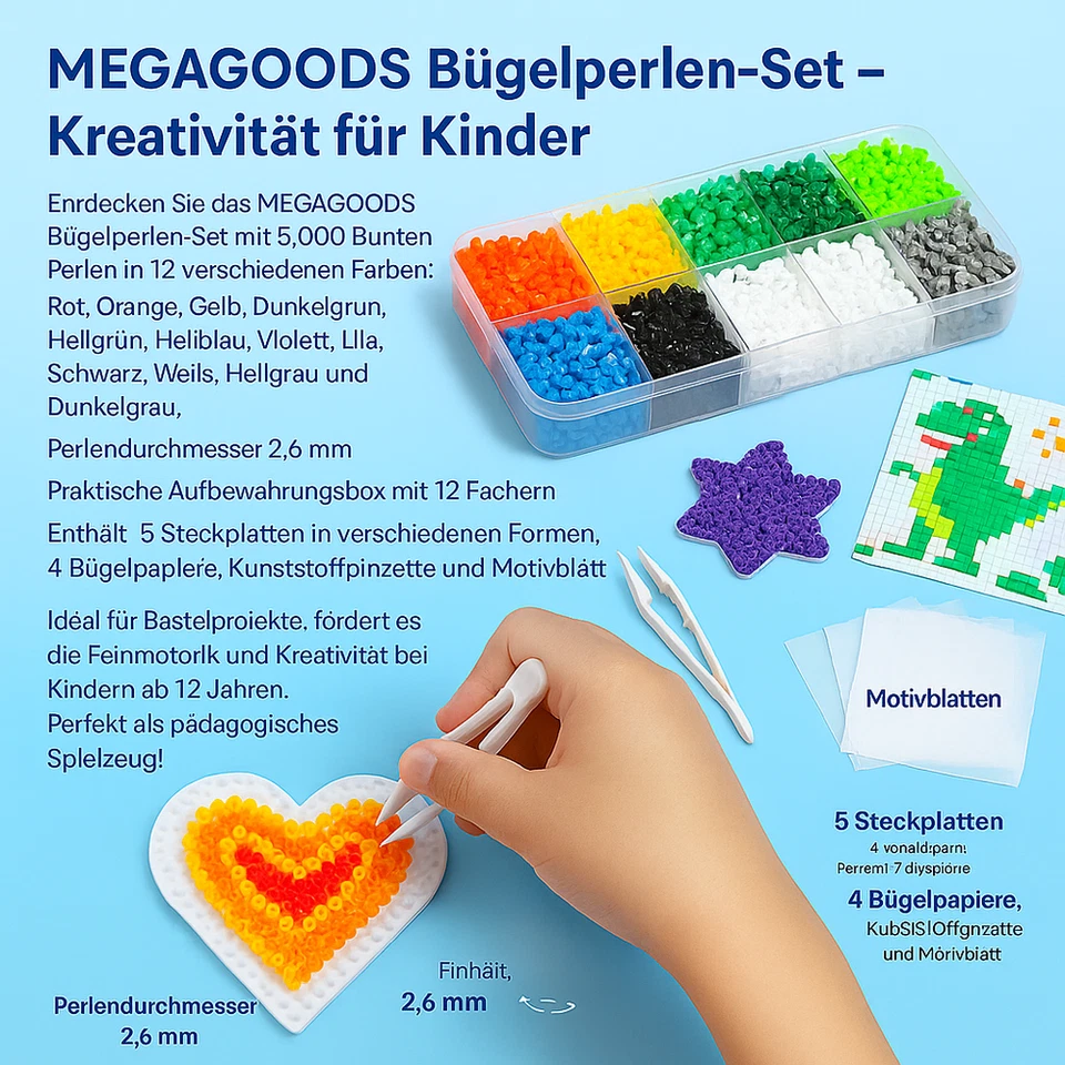 Bügelperlen Set 5000 Stk 2.6mm 10 Farben mit Zubehör DE. - Bild 2 von 4