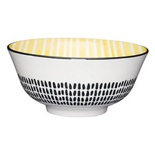 KitchenCraft 16cm Ceramic Bowl Moroccan Style Yellow Stripe