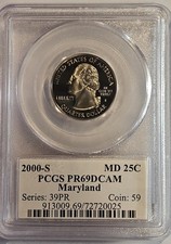 2000 S Maryland Proof Quarter PCGS PR69DCAM Flag Label