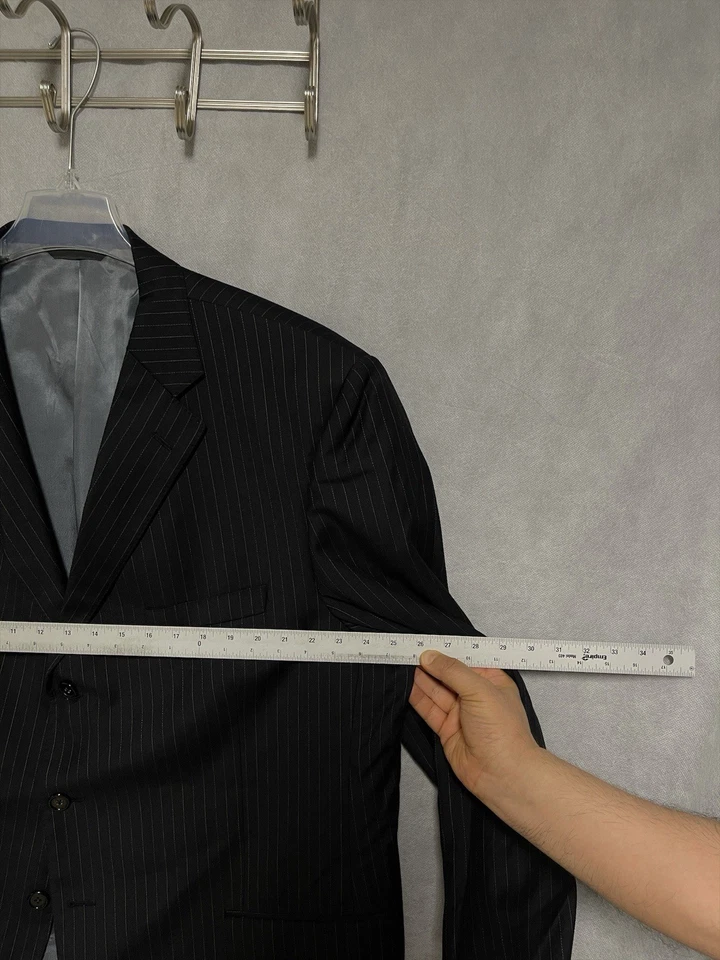 Loro Piana Suit Men 50R Black Striped Italy Super 120 Wool 44X30 Pants by Tallia - Image 2 of 4