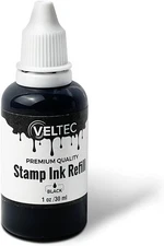 Veltec Self-Inking Stamp Refill Ink, Squeeze Bottle – 1 oz. (Black) Black 