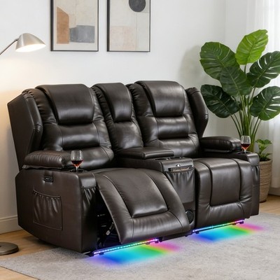 Recliner Sofa 2-seater Reclining Couch PU Leather Loveseats Home Theater Seating