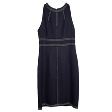 David Meister Contrast Stitch Sheath Dress 8 Corpcore Minimalist Modest Preppy