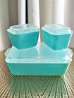 VINTAGE PYREX Turquoise Refrigerator Dish Set w/ Lids 501 & 505 "Fridgies"