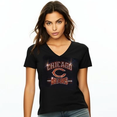 New Chicago Bears Rhinestone Relaxed fit Womens Sizing VNeck T-shirt S - 4X