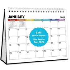 Dunwell 8x6" Small Standing Desk Calendar 2026 Colorful 4 Extra Months Sep