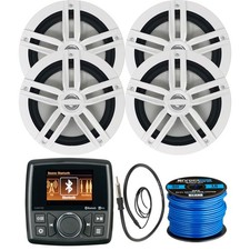 Marine Audio MA112 Receiver, 4x 6.5" 180W White Boat Speakers, Wire, Antenna