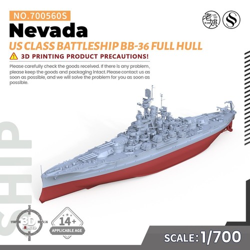 SSMODEL 1/700 Military Model Kit US Nevada Class Battleship BB-36 Full Hull - Picture 1 of 13