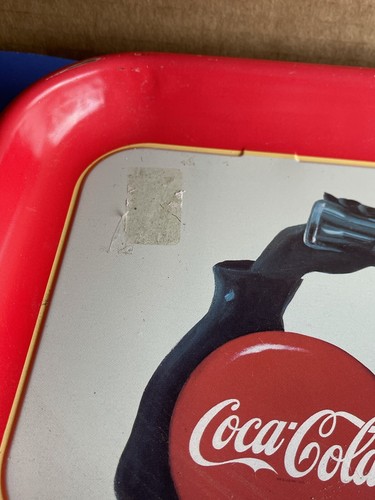 1989 Coca-Cola Rectangular Metal Tray "Drive Refreshed" w/ Yellow Convertible - Picture 2 of 7