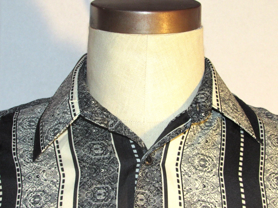 CAMISA MANGA LARGA VINTAGE HOMBRE AÑOS 80 'MILANO BAY' PATRÓN ENCAJE NEGRO! 15/33,5 Foto 3 de 4