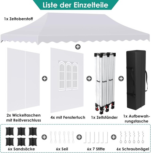 3x6m Klappzelt Festzelt Faltpavillon Partyzelt Pavillon Garten mit 6 Seitenteile - Bild 18 von 28