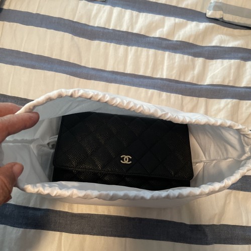 Chanel Drawstring Bag Pouch White & Black Novelty Great - Picture 12 of 15