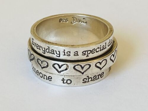 Vintage Sundance Catalog Sterling Silver Heart Spinner Wide Band Ring Size 8 - Picture 1 of 12