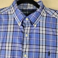 VTG Polo Ralph Lauren Shirt Mens Medium Blue Plaid Classic Fit Button Down Pony 