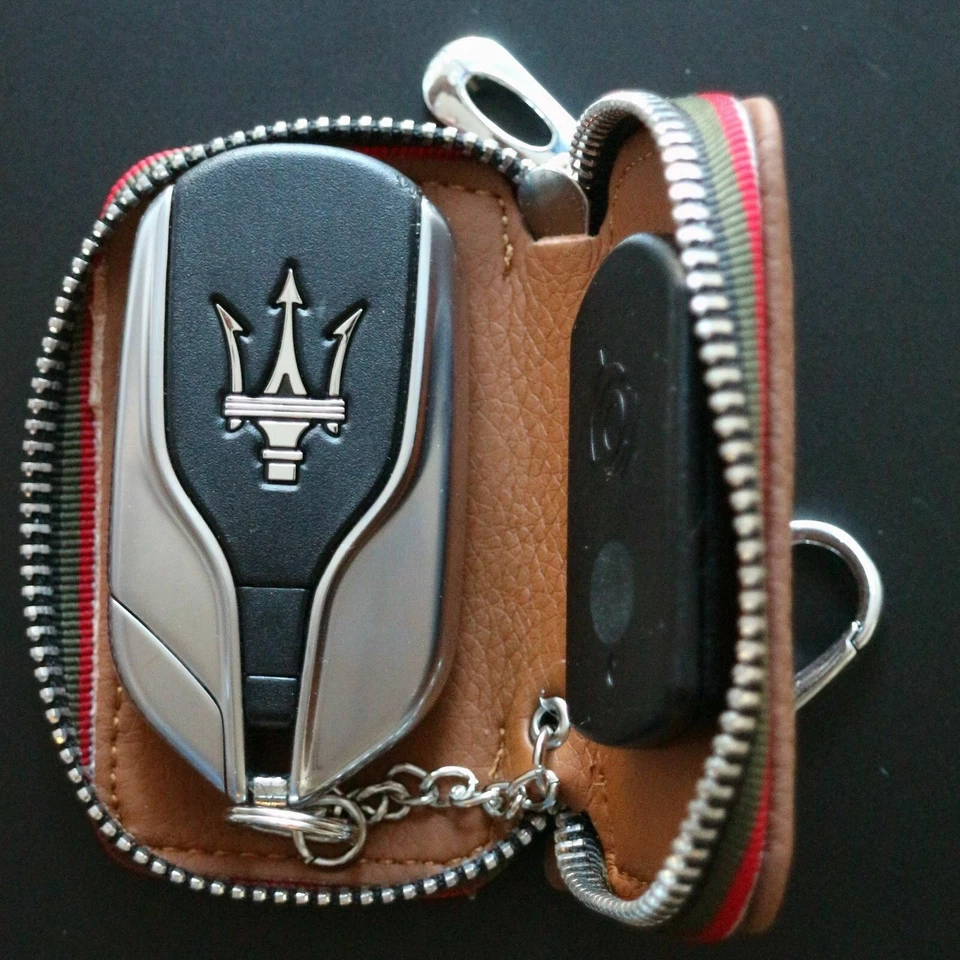 Maserati Levante Quattroporte Ghibli Handstitched Leather Key Ring Chain Cover - Immagine 4 di 4