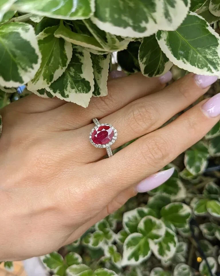 Oval Cut 950 Platinum 2.25Ct Natural Ruby Diamond Bridal Wedding Ring Size 6 7 8 - Image 2 of 4