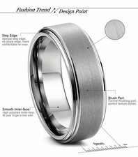 8MM Men Tungsten Carbide Step Edge Brushed Center Wedding Band Ring