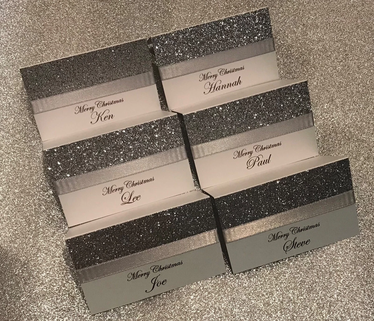 Glitter Wedding Place Cards 10 x Personalised Table Name Cards