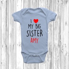 Personalised I Love My Big Sister Baby Grow Body Suit Vest Cute Gift Present