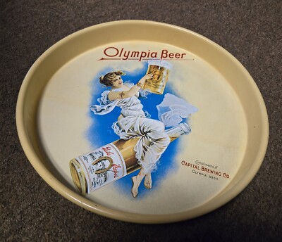 Vintage Antique Olympia Beer Tray with Woman EXCELLENT Condition Washington WA