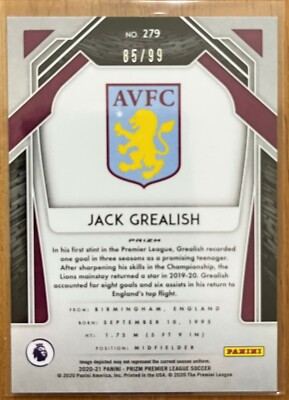 2020-21 PANINI PRIZM プレミア Jack Grealish Jack Grealish 2020-21 Panini Prizm Premier League Base ASTON