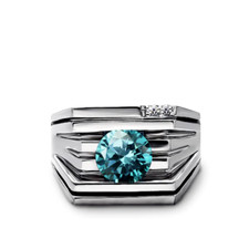 4 Ct Round Lab Created Blue Diamond For Men Ring In 925 Sterling Silver