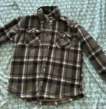 Boys 14-16 Eddie Bauer Fleece Jacket Green Plaid Sherpa Lined Snap Buttons