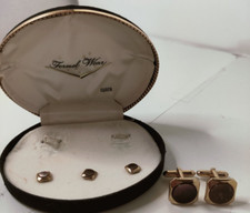 VTG 1950s -1960s SWANK CUFFLINKS  3 SHIRT STUDS SET MOTHER OF PERAL DARK COLOR