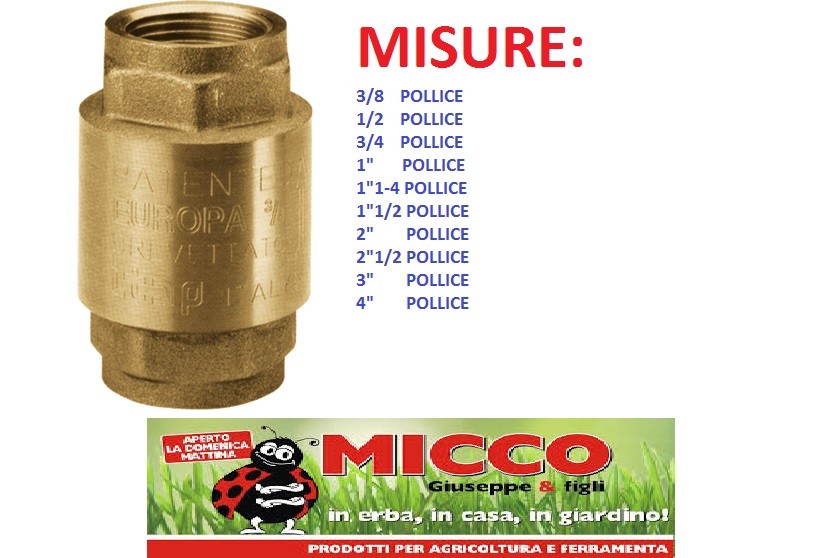 VALVOLA DI RITEGNO ITAP NON RITORNO EUROPA IN OTTONE RACCORDO PER