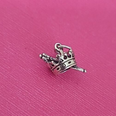 Sterling Silver Crown Kings Queens Scepter Royalty 3D Charm Pendant 925 USA New