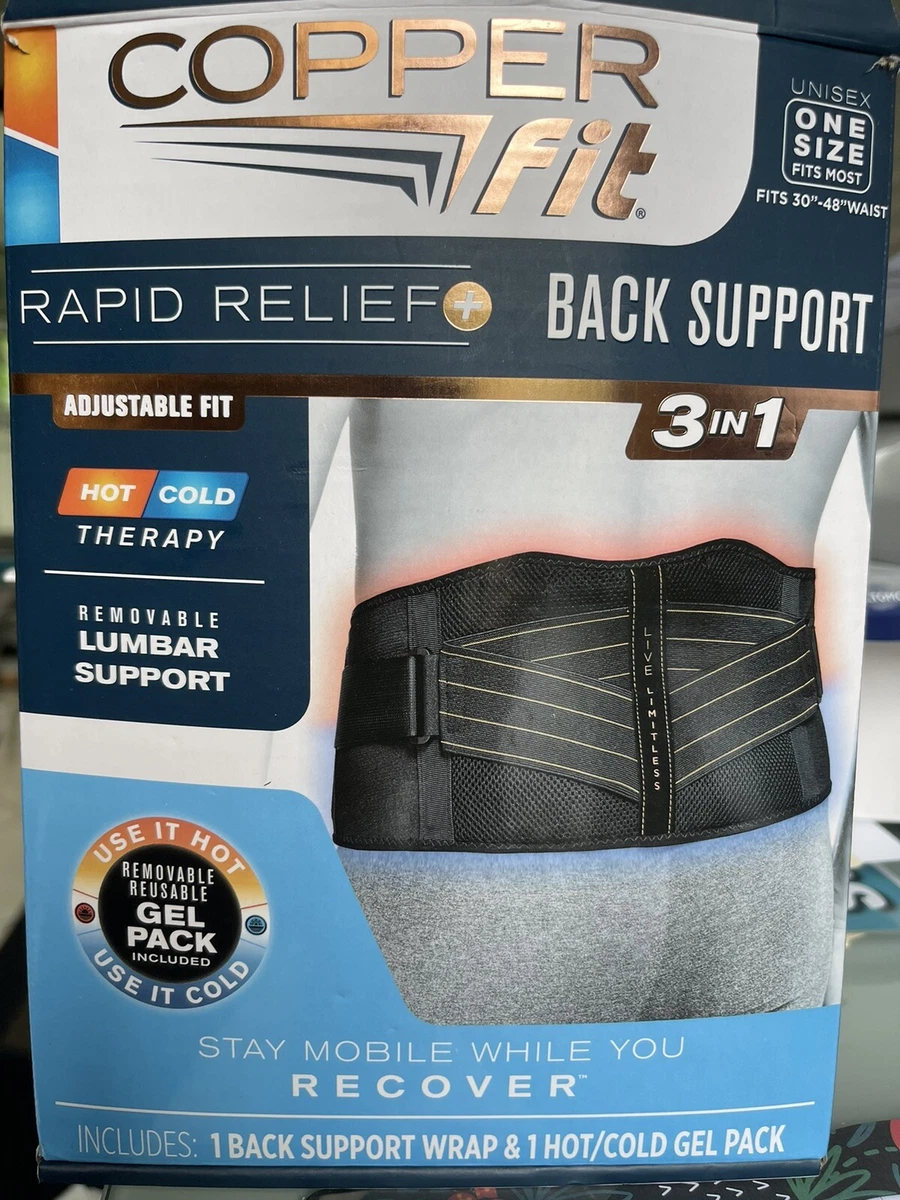 Copper Fit Rapid Relief Back Support 3 In 1 One Size Hot/Cold Therapy/Gel  Pack 754502041626