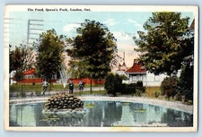 1922 London Ontario Canada Vintage Postcard The Pond Queen's Park Exterior View