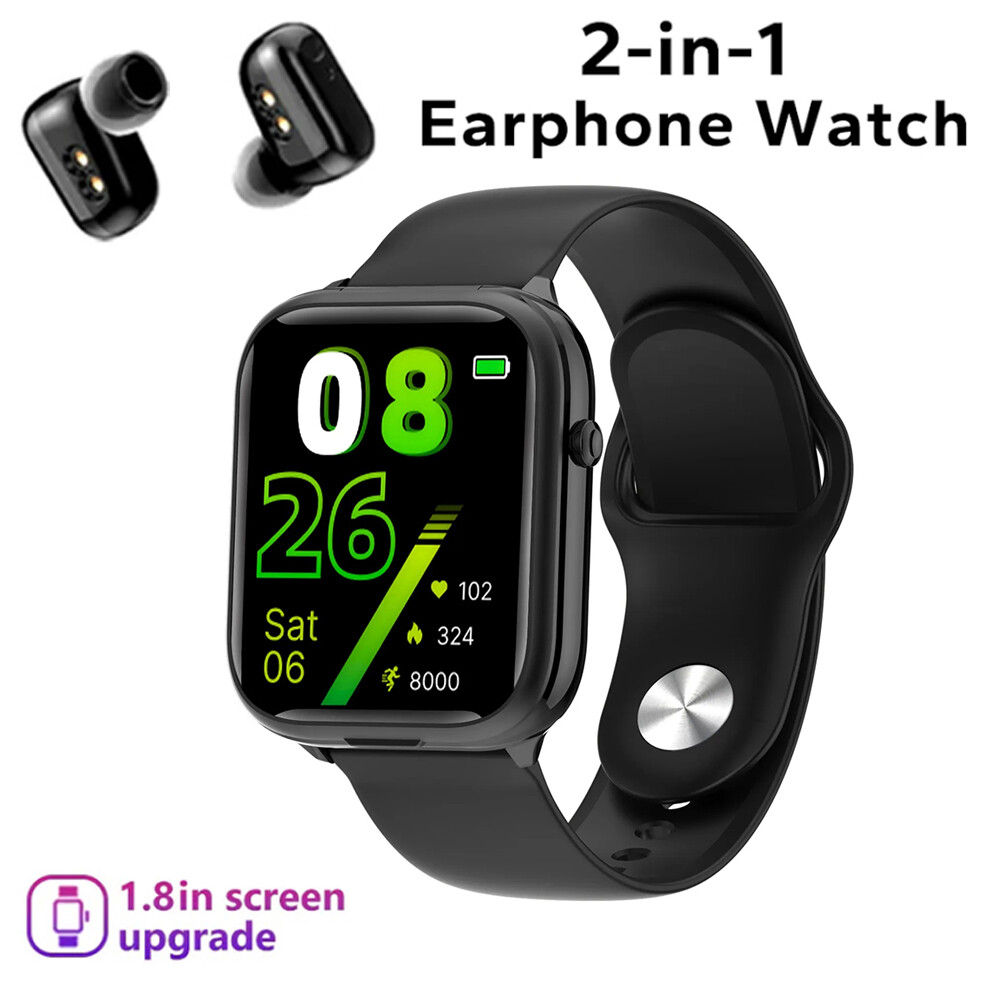 2 In 1 Smart Watch with Earbuds Mens Smartwatch TWS Wireless Bluetooth Headset