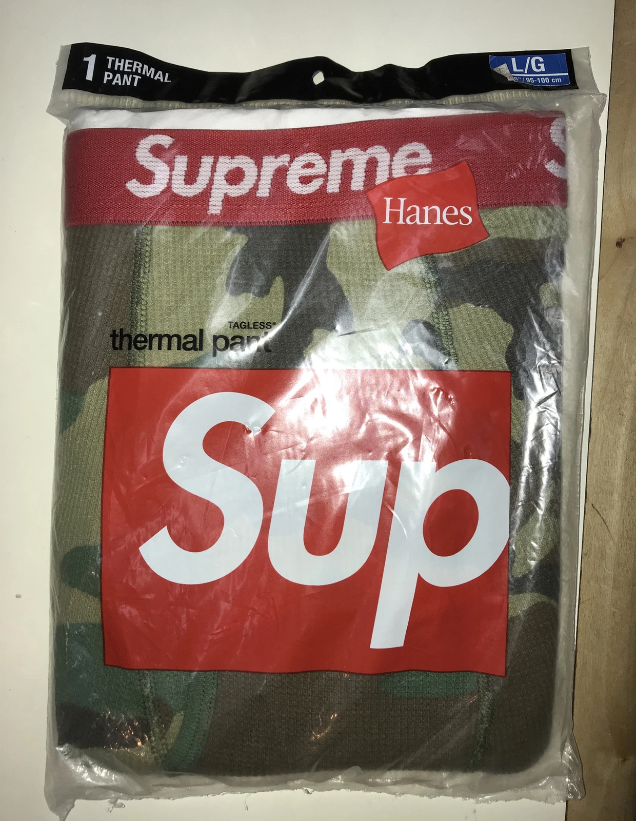 Pantalon thermique coton camouflage Supreme x Hanes Woodland taille L neuf scellé