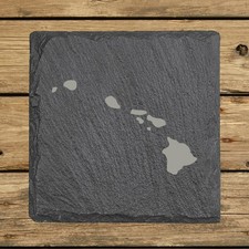 Hawaii Slate Coasters Set of 4 | 4x4 Square Laser Etched Stone | 16 Designs