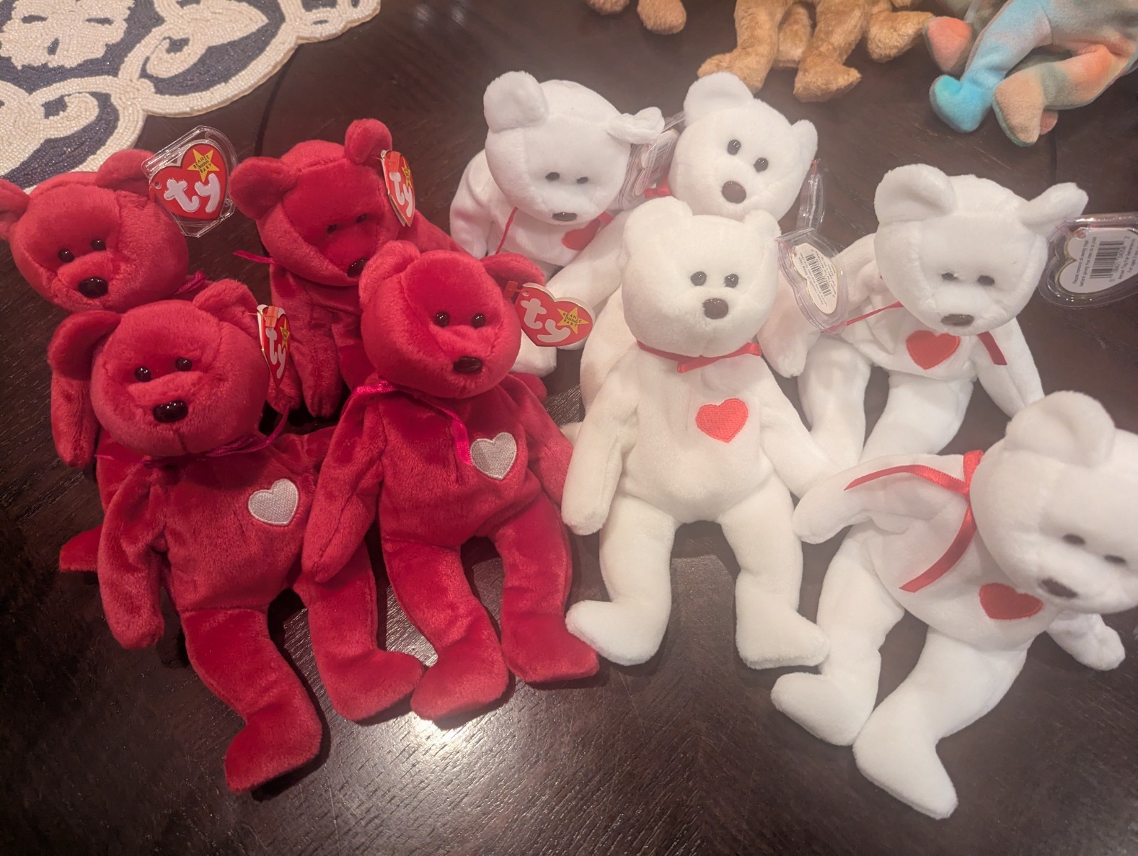 Lot Of 9 Ty Beanie Baby Bears - 5 Valentino And 4 Valentina