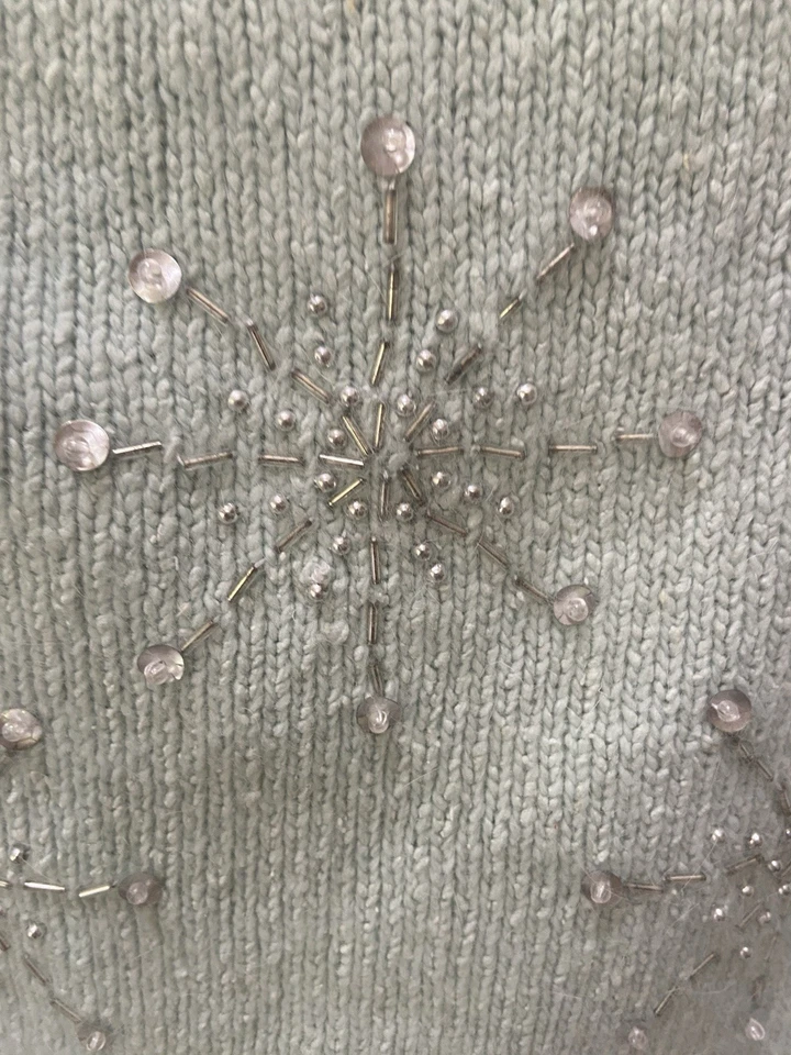 Suéter Años 80 EXTRA ENERGY Talla M Copo de Nieve Navidad Angora Cuentas Verde Claro Foto 3 de 4